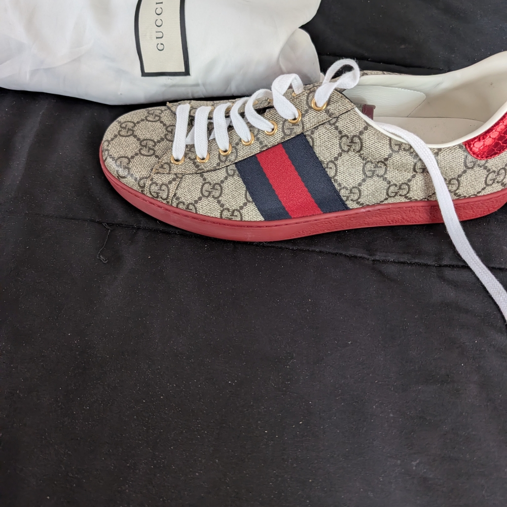 Gucci GG Supreme Red & Navy Stripe Court Sneaker
